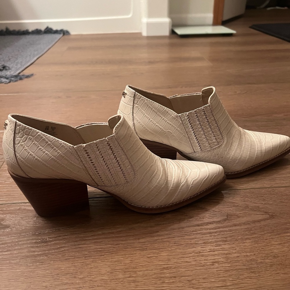 Sam Edelman Cream Croc-Embossed Ankle Booties